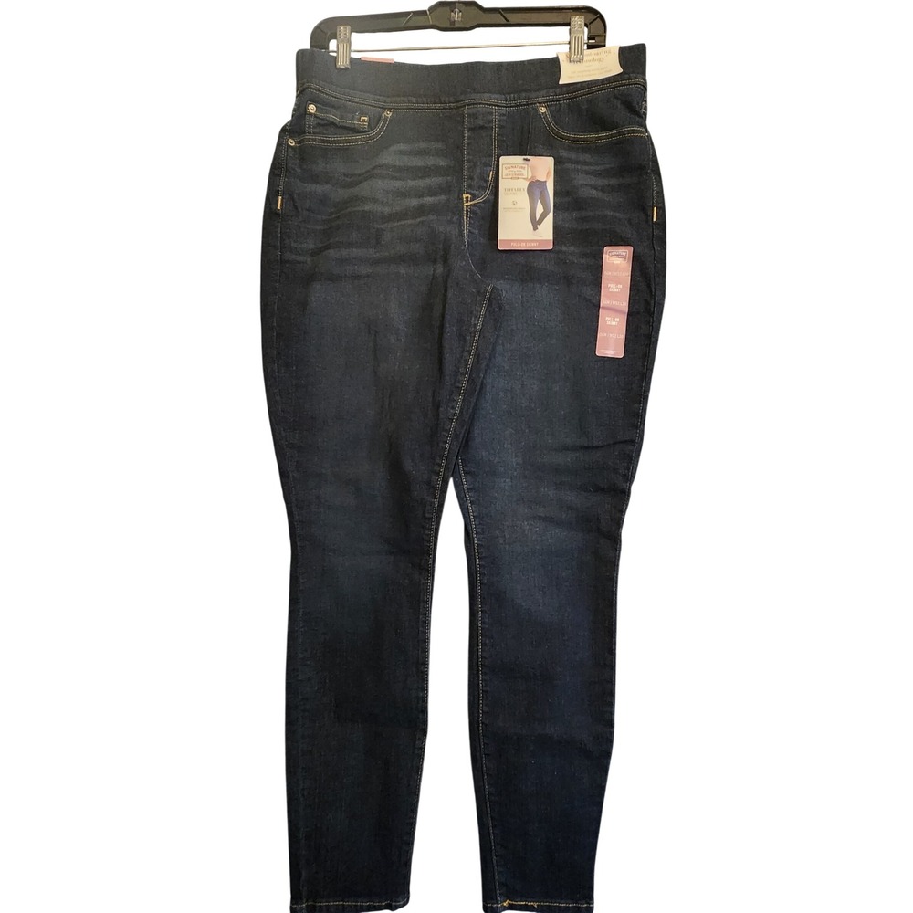 Signature Levi Strauss Pull-On Skinny Jeans Womens 14M W32 L30 Dark Wash NWT SEO